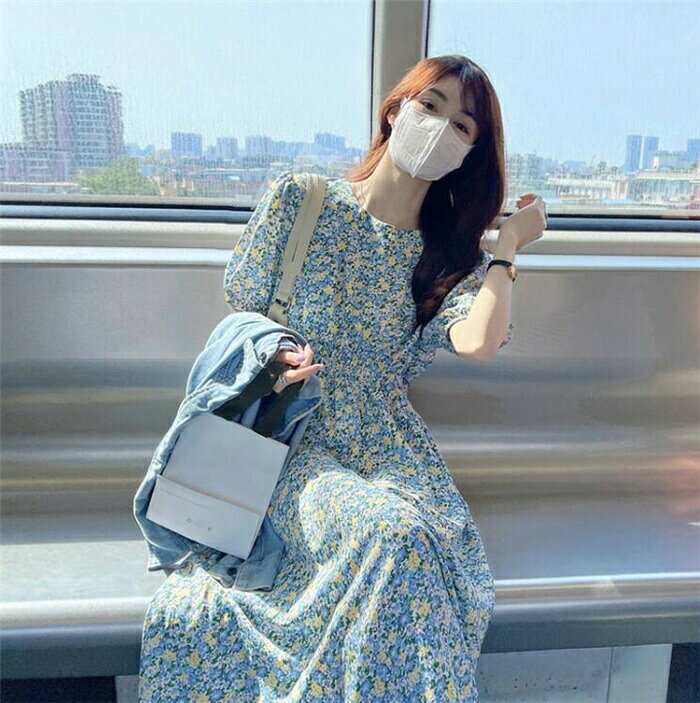 ワンピース レディース 花柄 フレア ロング ワンピース 半袖 リゾート ワンピ サマードレス マキシ丈 シフォン Aライン カジュアル おしゃれ シンプル 体型カバー お洒落 可愛い 送料無料! hugselect-10016688 Hug Select パッケージ画像