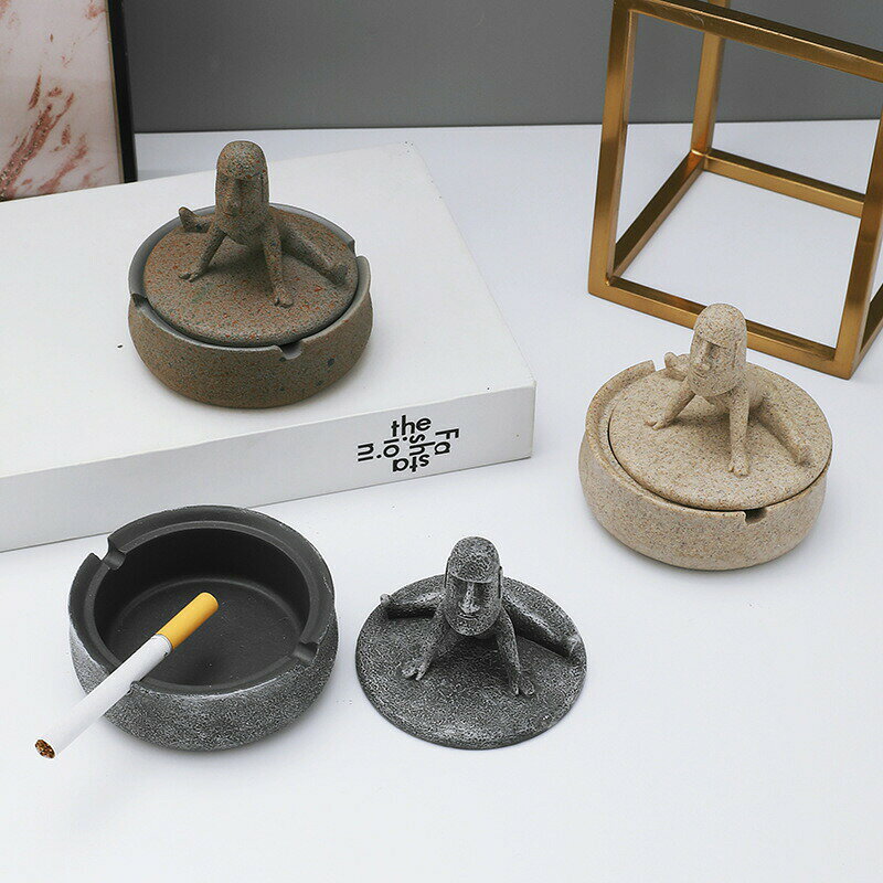 モアイ像 フタ付き灰皿 モアイ 灰皿 喫煙グッズ 装飾品 小物入れ キー収納 トレイ オブジェ おもしろ灰皿
