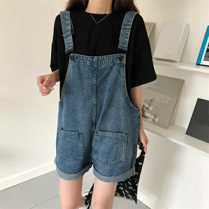 樂天商城 - デニム サロペット ショートパンツ オーバーオール サロペット パンツ レディース オールインワン ポケット付き ショット丈 ボトムス 綿 コットン 柔らかい 体型カバー 可愛い 綺麗め カジュアル 大人オシャレ ゆったり お洒落