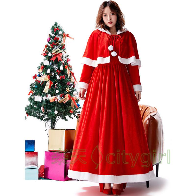 Hug Selectのクリスマス クリスマスシリーズ コスプレ衣装 ショール ロングドレス ドレス クリスマスイブパーティーパーティードレス 衣装 仮装 クリスマスコスチューム クリスマスコスプレ衣装 コスチューム コス パーティー ステージ マキシワンピース サンタ｜アングル3