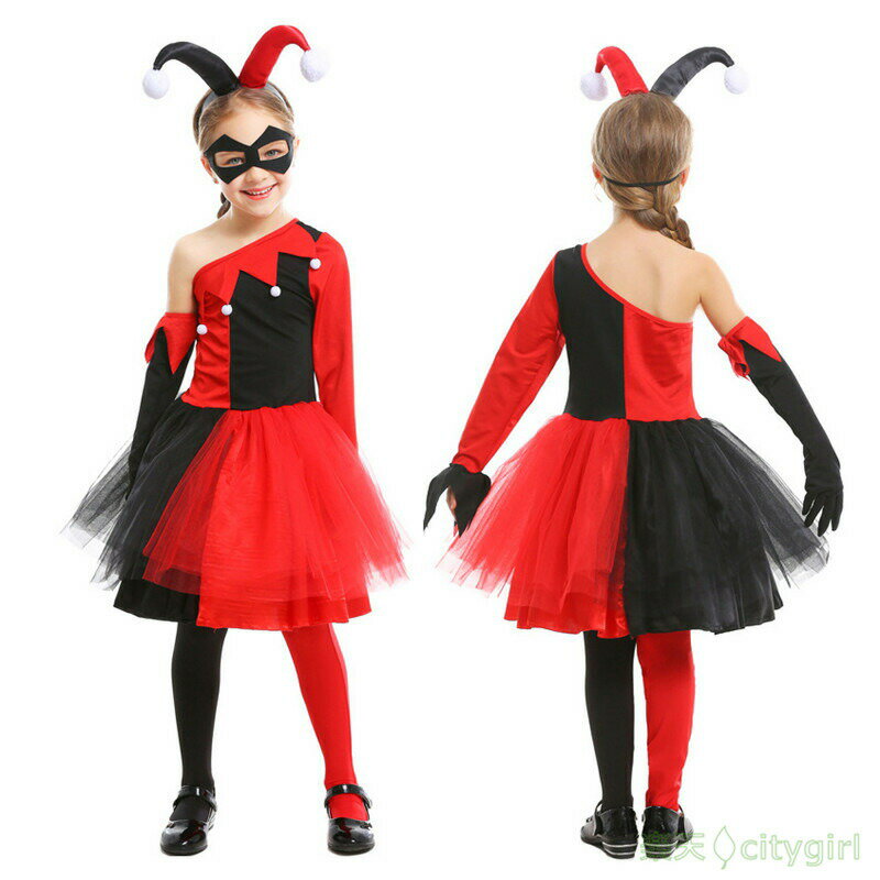 Clown - ハロウィン コスプレ ピエロ かわいい ワンピース 欧米 cosplay アニメ 舞台劇 子供用 コスチューム コスプレ衣装 仮装 文化祭 忘年会 舞台衣装 演出服 レディース パーティー用 女性用 可愛い イベントに大人気