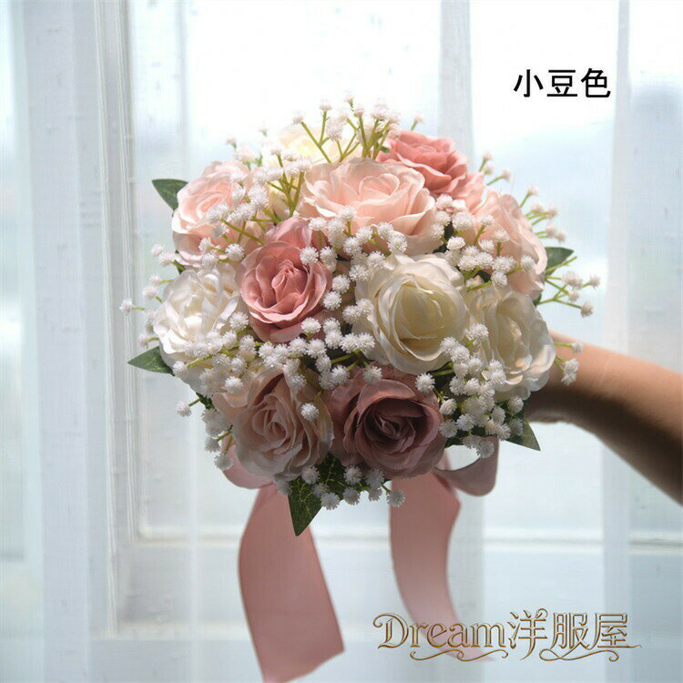 ブーケウエディングブーケ 花嫁 ブーケ スターチス ローズ　ハンドブーケ　 結婚式 ブライダルブーケ 造花 二次会 エレガント 海外挙式 幅約20cm、高さ22cmミックスフラワーブーケ インテリア 枯れない リビング 自宅 プレゼント 鑑賞　レッド/ブルー/ピンク 2