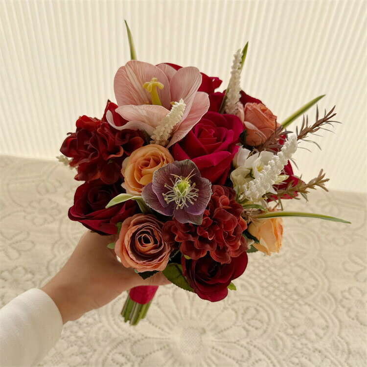 レッド ブーケ カラー 白 ローズ　薔薇 花束 ブーケブーケウェディングブーケ/造花ブーケ/ブライダルブーケ/ラウンドブーケ/トスブーケ/結婚式/花束　卒業 入学 壮瞥 父の日 お中元 ひな祭り 桃の節句 誕生日 花ギフト お供え 開店祝い 2