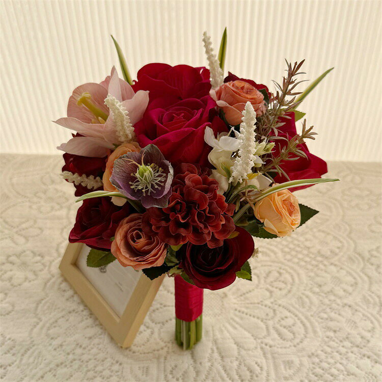 レッド ブーケ カラー 白 ローズ　薔薇 花束 ブーケブーケウェディングブーケ/造花ブーケ/ブライダルブーケ/ラウンドブーケ/トスブーケ/結婚式/花束　卒業 入学 壮瞥 父の日 お中元 ひな祭り 桃の節句 誕生日 花ギフト お供え 開店祝い 3