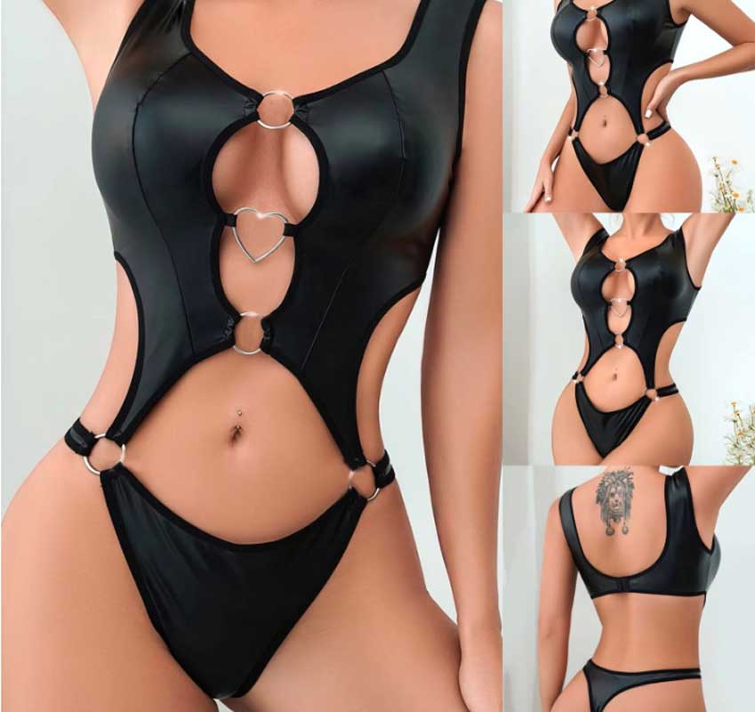 ボンテージ コスチューム レデース セクシー衣装 ソフトエナメル 楽器演奏 ステージ衣装 セクシーなデザイン 見せる下着 細身 M L XL 黒