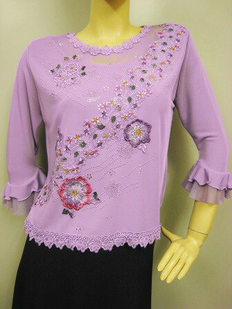 樂天商城 - コーラス ブラウス 演奏 ッ舞台衣装 ステージ衣装 刺繍ジルコントップス豪華刺繍トップス パープル ゆったりM LLサイズ