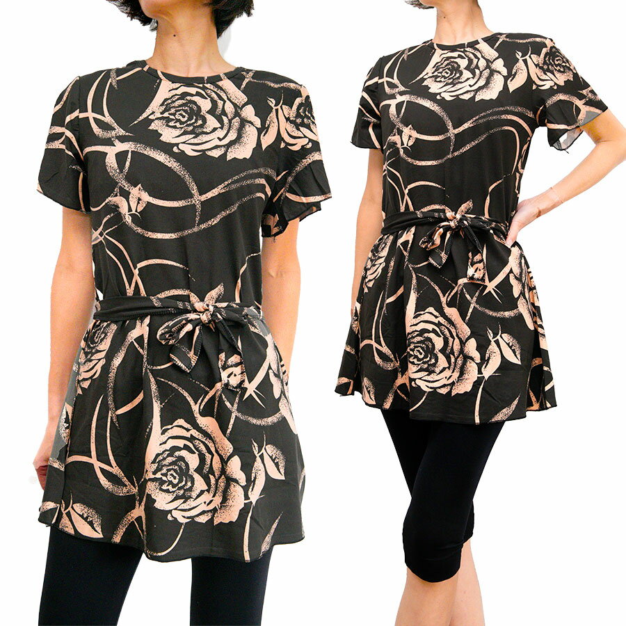 Short Sleeves - レディース チュニックワンピース チュニック 大人可愛い ワンピース シャツ 半袖 春 夏 秋 30代 40代 50代 60代 ミセス 大人カワイイ きれいめ 大人 上品 オフィス カジュアル 大きいサイズ 黒 m l xl おしゃれ コットン ストレッチ