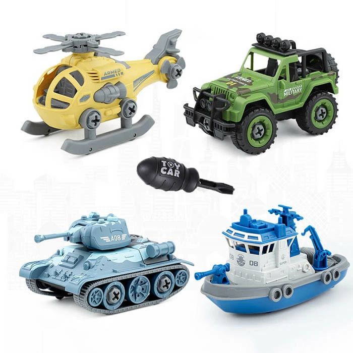 Hug Selectの4点セット 車のおもちゃ 組み立て 男の子 おもちゃ ネジ ミニカー ヘリコプター 戦車 タンク 車 誕生日プレゼント 知育玩具 プレゼント 乗り物 子ども 玩具 オモチャ 子供 室内遊び 子供玩具 子どもおもちゃ DIY プレゼント ギフト｜アングル2