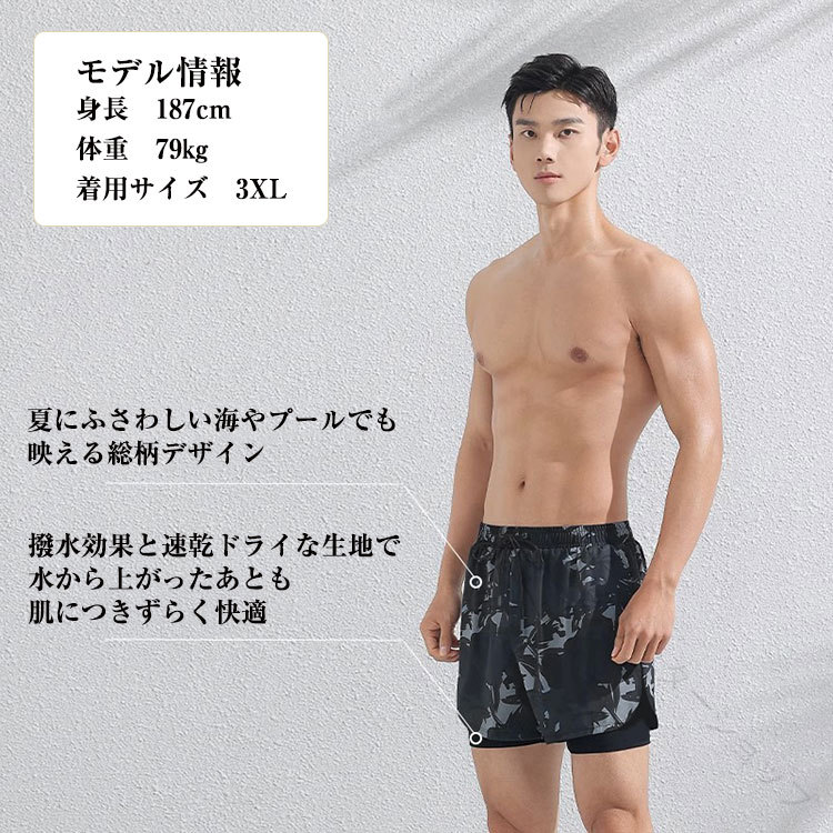 Hug Selectの水着 メンズ スイムスーツ スイムパンツ サーフパンツ ブラック グリーン L-5XL 大きいサイズ 二重構造 通気 速乾 シンプル セパレート水着 ビーチパンツ ショートパンツ 男性用 スイムウェ｜アングル3