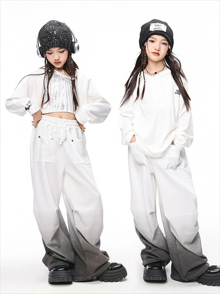 jazz ロングTシャツ ホワイト 白 ゆったり ダンス衣装 キッズ キッズダンス 衣装 ...