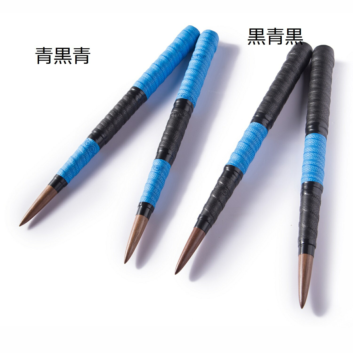 マイバチ専門雑貨一代目フグ太郎屋の送料無料 逆鱗マイバチ 太鼓の達人 マイバチ テーパー仕様 ロール仕様 新魔改造 ブラックウォールナット 超硬材 反発力 青黒青 黒青黒 2種類から選べます 握りやすい3重巻き たいたつマイバチ 黒クルミ 超硬材 反発力マイバチ｜アングル3