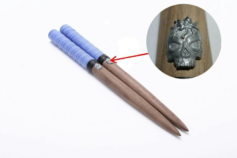 送料無料 激安!太鼓の達人専用マイバチ/藍色/ドクロ(髑髏)エンブレム黒胡桃/黒くるみ/クルミ/ブラックウォールナット/ロール仕様/テーパー加工/アーケードゲー...