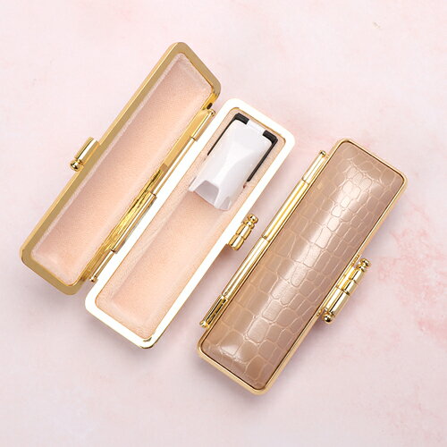 印鑑ケース 朱肉付 印鑑入れ 個人 かわいい おしゃれ はんこケース プレゼント ギフト 子供 実印 銀行印 認印 印鑑 はんこ 祝い S/M/L 10.5mm〜18.0mm はんこケース 印鑑 収納 ★STニュークロコゴールド枠 リニア肉池 ネコポス 送料無料（WZ）