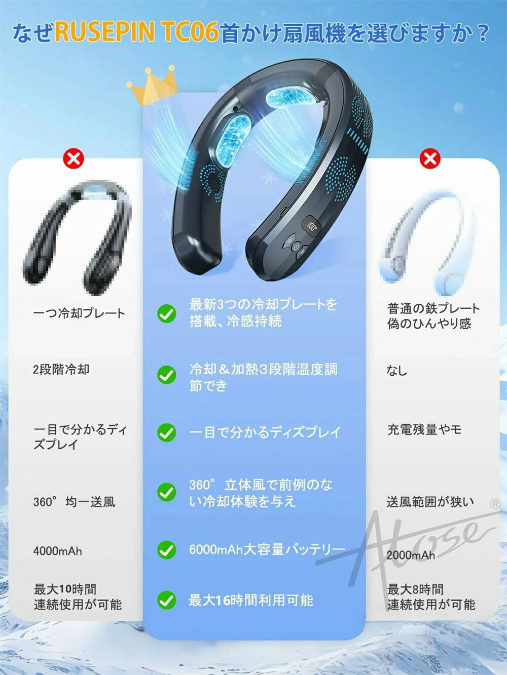 首掛け扇風機 ネッククーラー 冷却プレート dcモーター ネッククーラー 首かけ 1秒...