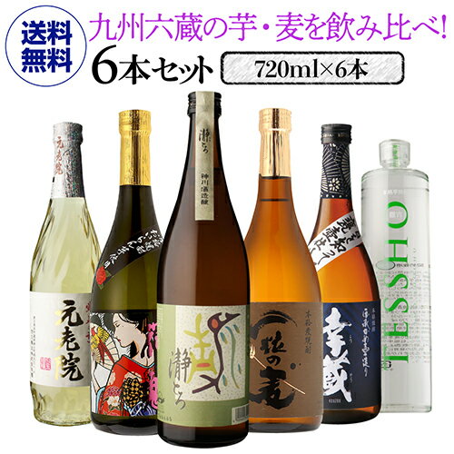 芋焼酎 【300円OFFクーポン(2日10時迄)】送料無料 九州6蔵 芋麦 飲み比べセット 720ml 6本 芋焼酎 麦焼酎 4合瓶いも焼酎 むぎ焼酎 鹿児島 宮崎 ギフト プレゼント 贈物 贈り物 御中元 虎S 母の日