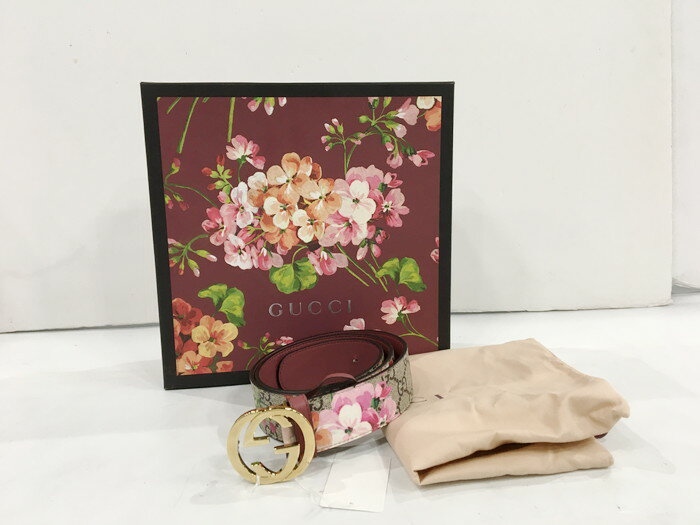 GUCCI グッチ インターロッキング ダブルGレザー ベルト GGブルームス Gバックル 花柄 ピンク かわいい 個性 追加穴あり 箱付き ギフト 母の日 誕...