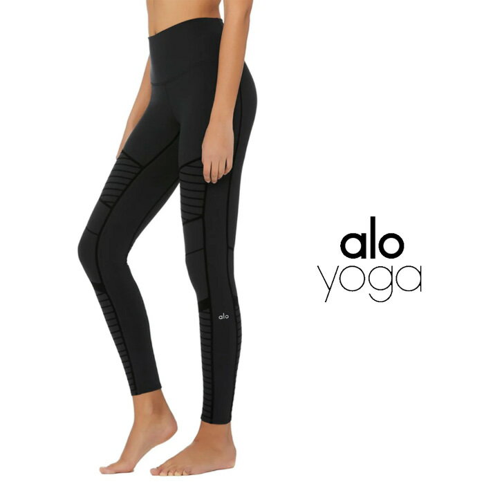 ALO YOGA（アロ ヨガ）フロック加工 ハイウエスト モトレギンス 　W5698R　FLOCKED HW MOTO LEGGING　ヨガ　トレーニング