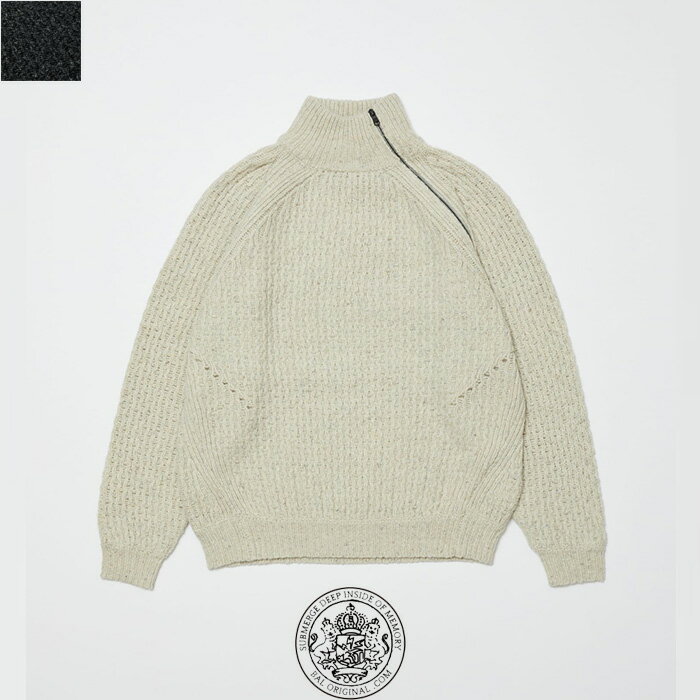 【SALE 30％OFF】BAL(バル)　DIAGONAL ZIP JACQUARD SWEATER　BAL-2124　リンクジャカード編み　ハイネック　ジップセーター　ハーフジップ
