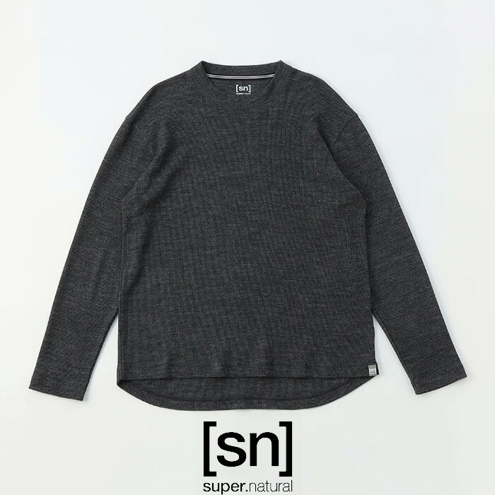 【SALE 30％OFF】SUPER.NATURAL（スーパー.ナチュラル）JP 190 ワッフル クルーネック ロングスリーブ(ユニセックス)　SNUJ10056　　ロングスリーブ　クルーネックTシャツ　ハイキング　アウトドア