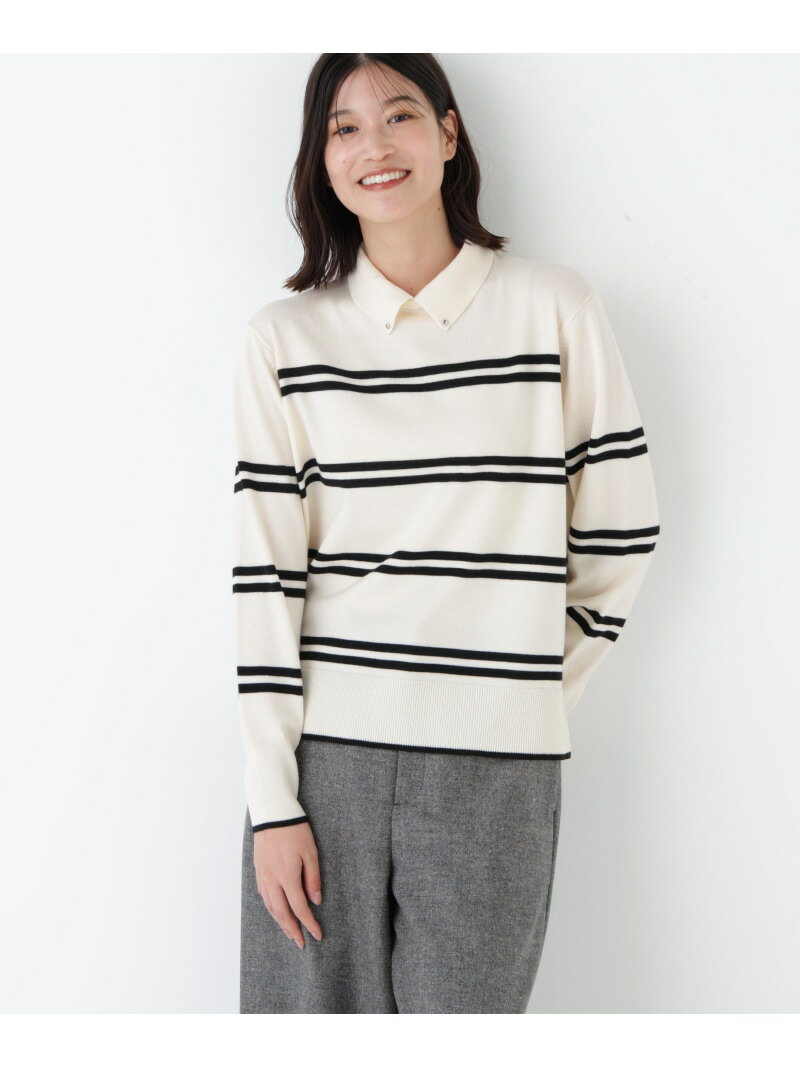 ◆ハイゲージプレーティング天竺衿付きニット human woman ヒューマン ウーマン トップス ニット ブラック グレー ワインレッド【先行予約】*【送料無料】[Rakuten Fashion]