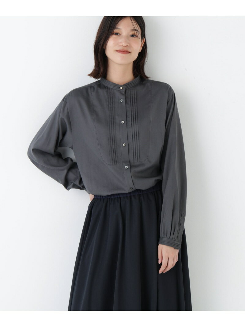 ◆ピンタックバンドカラーブラウス human woman ヒューマン ウーマン トップス シャツ・ブラウス グレー ホワイト【先行予約】*【送料無料】[Rakuten Fashion]