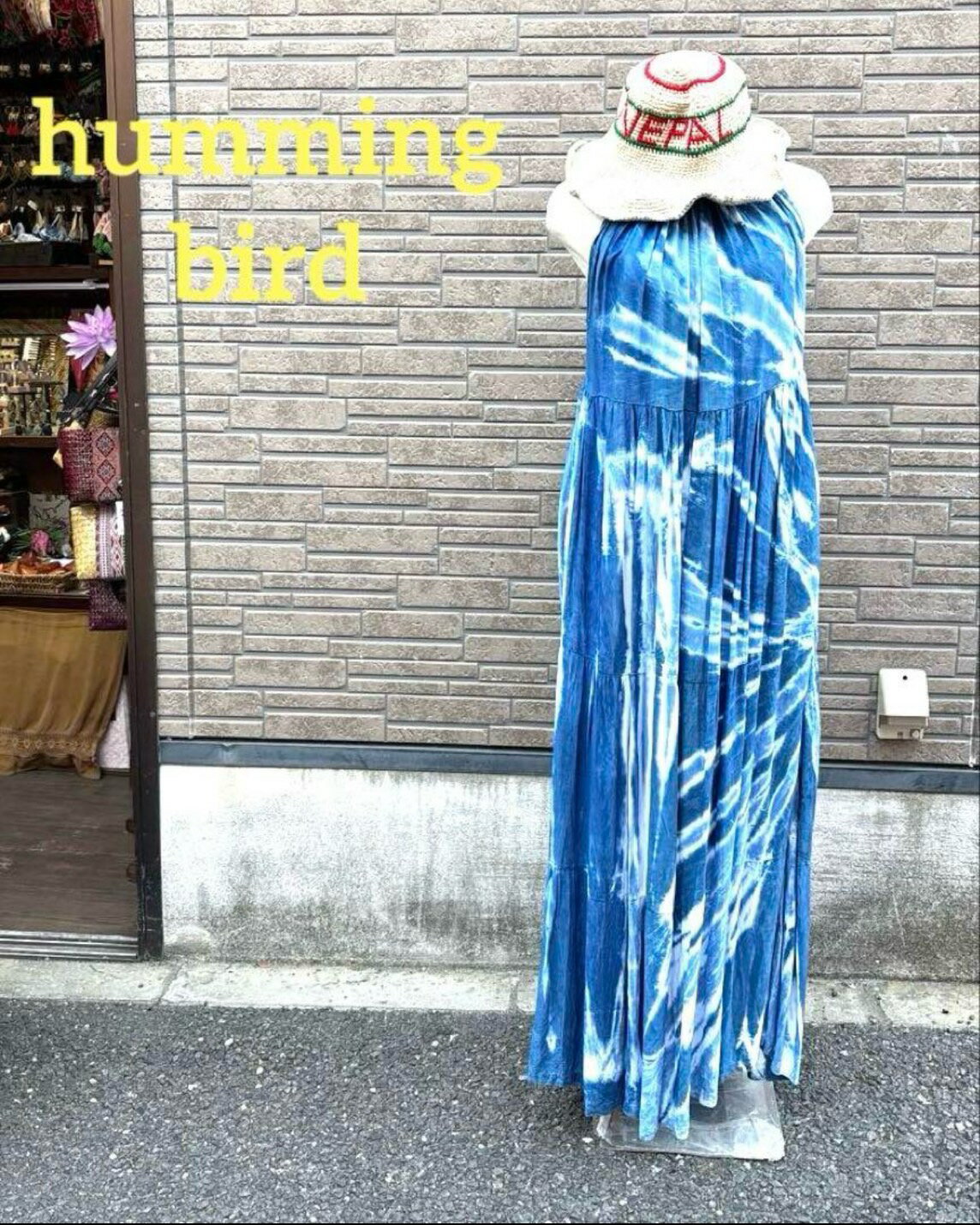 セール⭐︎藍染　紋　古布　リメイク　フレアシルエットワンピース　ゆったりサイズ セール⭐︎藍染 紋 古布 リメイク フレアシルエットワンピース