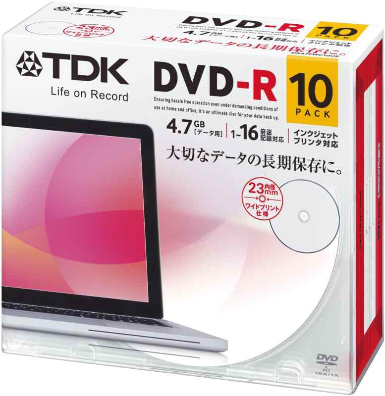 TDK データ用DVD-R 4.7GB 1-16倍速対応 ホワイトワイドプリンタブル 10枚パック 5mmスリムケース DR47PWC10UE