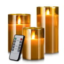 AnnTec LEDキャンドルライト ledグラス ゴールド ロウソク 本物の炎のようにゆらめく3点セット 暖色光 火を使わない ゆらゆら揺れる 安全 省エネ 専用リモコン付き 明るさ調整 電池式 LEDライト(2)