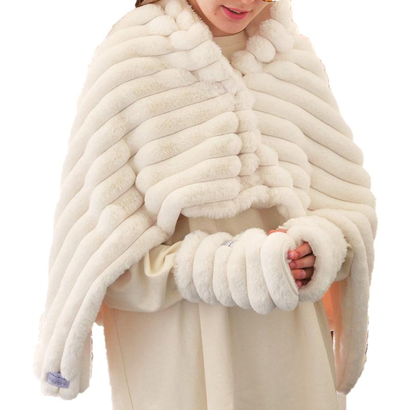 [オカモト] あったか3WAYブランケット ポンチョ 腰巻き ボタン付き ひざ掛け もこもこ 128-932 レディ..