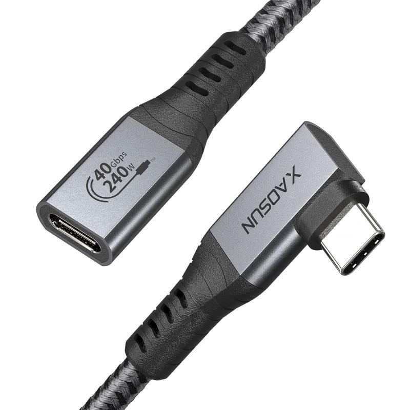XAOSUN USB4 L字型 Thunderbolt4 延長ケーブル 40Gbps高速転送 100W/5A急速充電 8K@60Hz映像出力 USB 3.2/Thunderbolt 3下位互換 ipadPro/iMac/MacbookPro/Air/VR