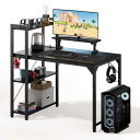 DOMICON パソコンデスク 黒 幅100cm/120cm 棚付き コンセント付き ゲーミングデスク 収納 モニター台付き pcデスク オフィスデスク 学習机 作業机 computer desk电竞桌 おしゃれ 組立簡単(3)