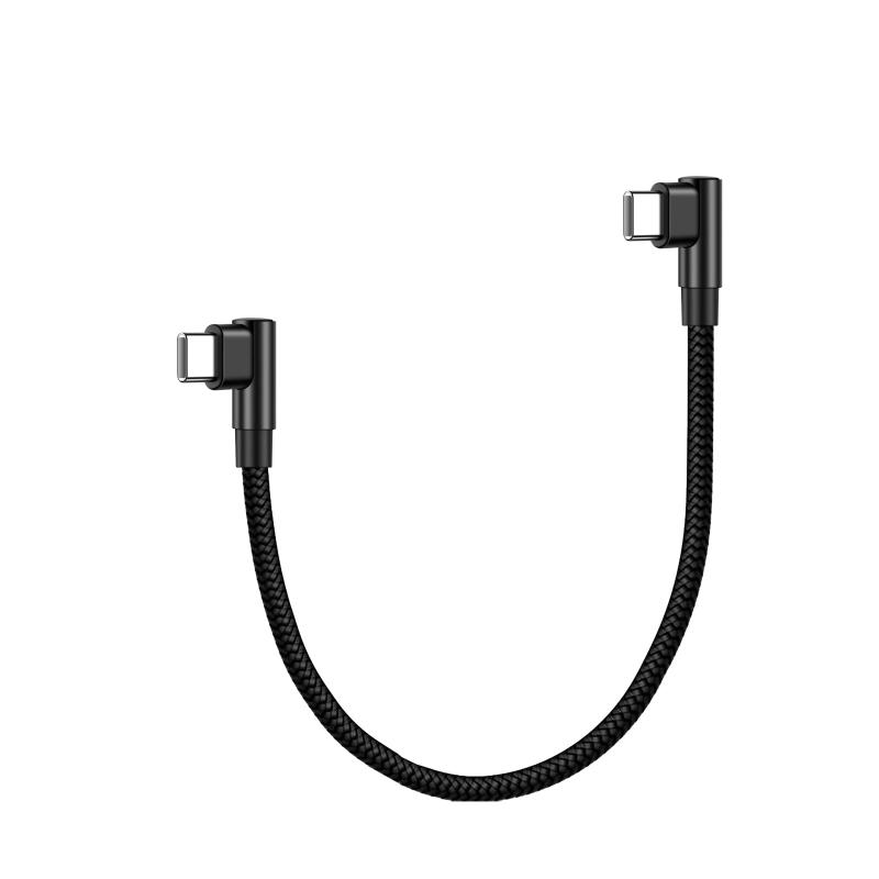 USB-C ＆ USB-C ケーブル L字型 SLEIJAOOE (0.25m ブラック) 【 60W/3A 急速充電 /USB2.0規格/ PD対応】高耐久ナイロン Type C (USB C to USB C) ケーブル 25cm 短い Type C
