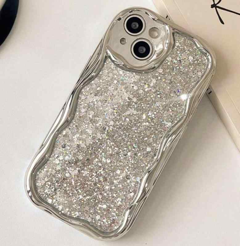 アイフォン用ケース スパンコール シルバーケース 銀色 キラキラ アイフォンカバー 韓国 メタル ラメ ..
