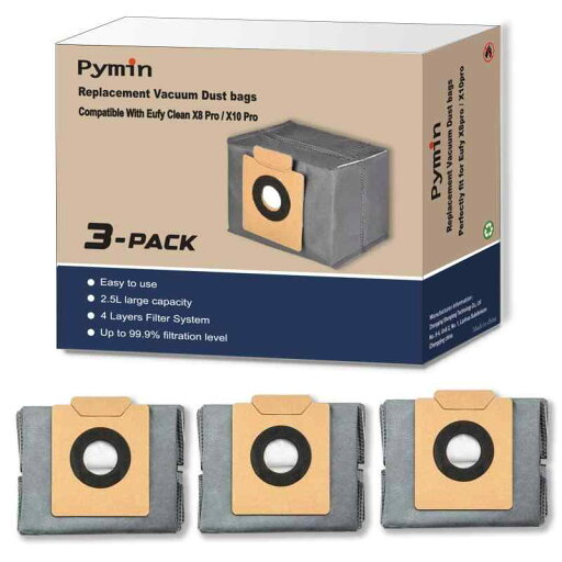 Pymin 対応Eufy(ユーフィ) X8 Pro/X8 Pro SES/X10 Pro Omniロボット真空自排気ステーション3パック防塵袋、2.5 L大容量使い捨て交換袋付属品(抗菌・消臭加工あり) Pymin 対応Eufy(ユーフィ) X8 Pro/X8 Pro SES/X10 Pro Omniロボット真空自排気ステーション3パック防塵袋、2.5 L大容量使い捨て交換袋付属品(抗菌・消臭加工あり)