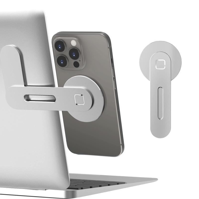 CloudValley ノートパソコン用 マグネット式携帯電話ホルダー iPhone 14 Pro Max／14 Pro／14／14 Plus用 の調節可能な携帯電話モニターサイドマウント、回転式 省スペース スリムなポータブル折りた