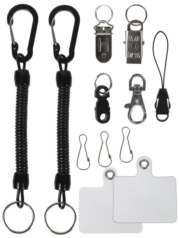 Freate コイルストラップ 携帯ストラップ カラビナ クリップ スマホ 落下防止 伸びる 12点セット