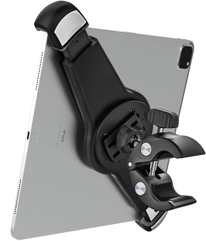 EXSHOW フィットネスバイク取付 タブレット ホルダー ハンドルバー ポール 取付 室内バイク 用 ランニングマシン ルームランナー エクササイズ スピン クロスバイク ベビーカー 落下防止タブ