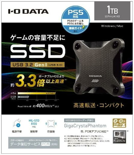 SSPH-UA1KB(スモーキーブラック) USB 3.2 Gen 1対応 ポータブルSSD 1TB SSPH-UA1KB(スモーキーブラック) USB 3.2 Gen 1対応 ポータブルSSD 1TB