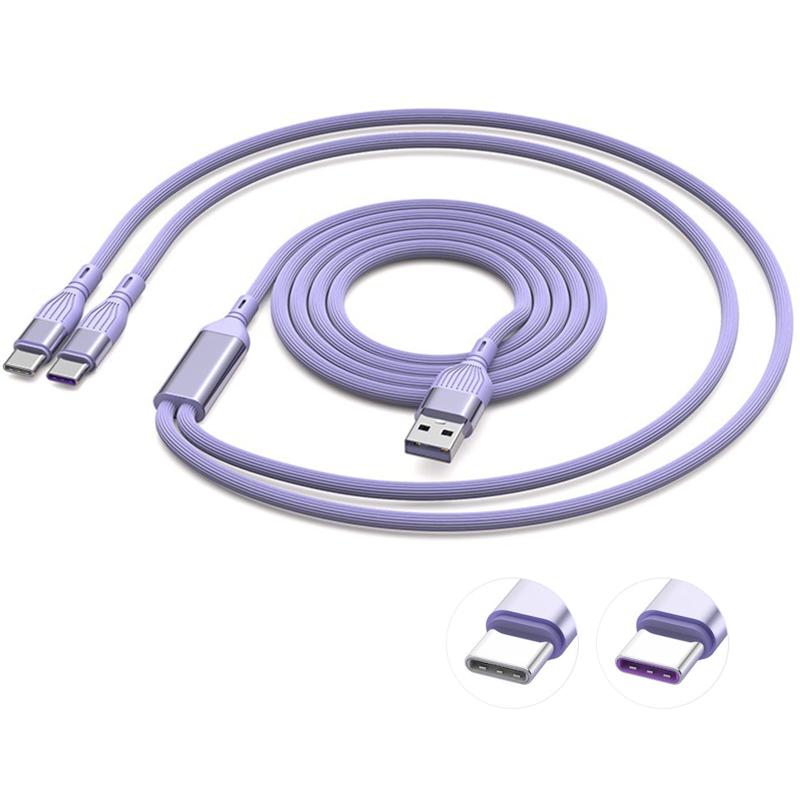 USB タイプc 充電 ケーブル 2in1 66W/6A 急速充電ケーブル データ転送 Y字 Type A to Type C 二股 2台同時充電 シリコン製 柔らかい 絡まない 断線防止 iPhone 16シリーズ/iPhone 15シリーズ/Mac