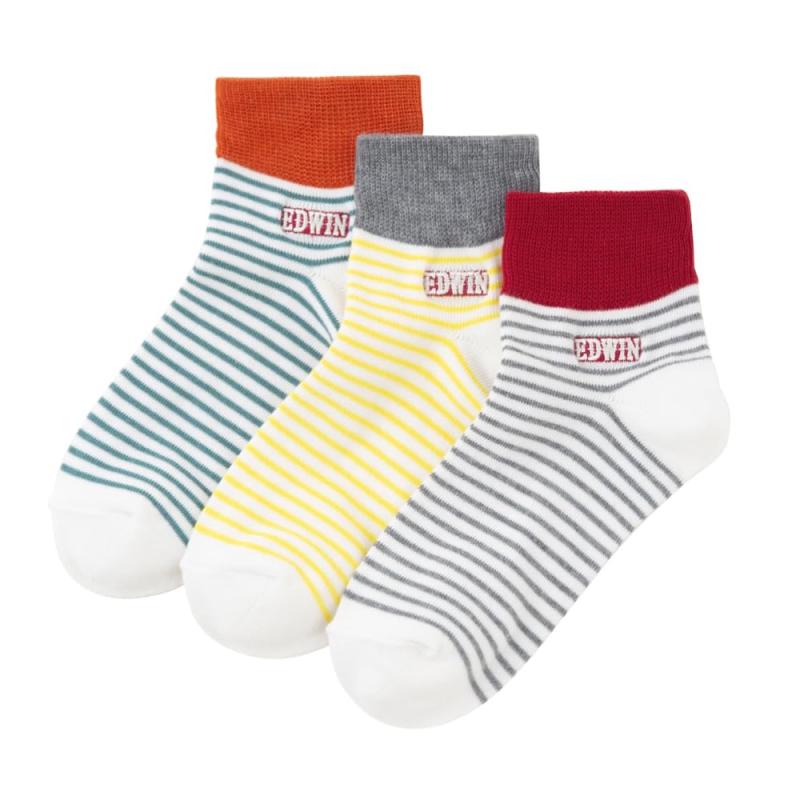 [グンゼ] 靴下 エドウィン カジュアル 〈3足組〉 ボーダー ショート丈 EWT502 レディース アソ－ト3PH