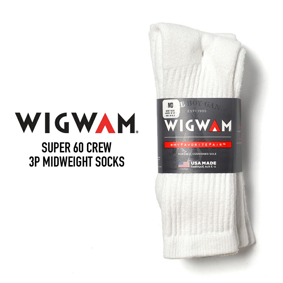 WIGWAM (ウィグワム) S1168 SUPER 60 CREW 3P MIDWEIGHT SOCKS 三足組ソックス 靴下 USA製 スーパー60 WHITE