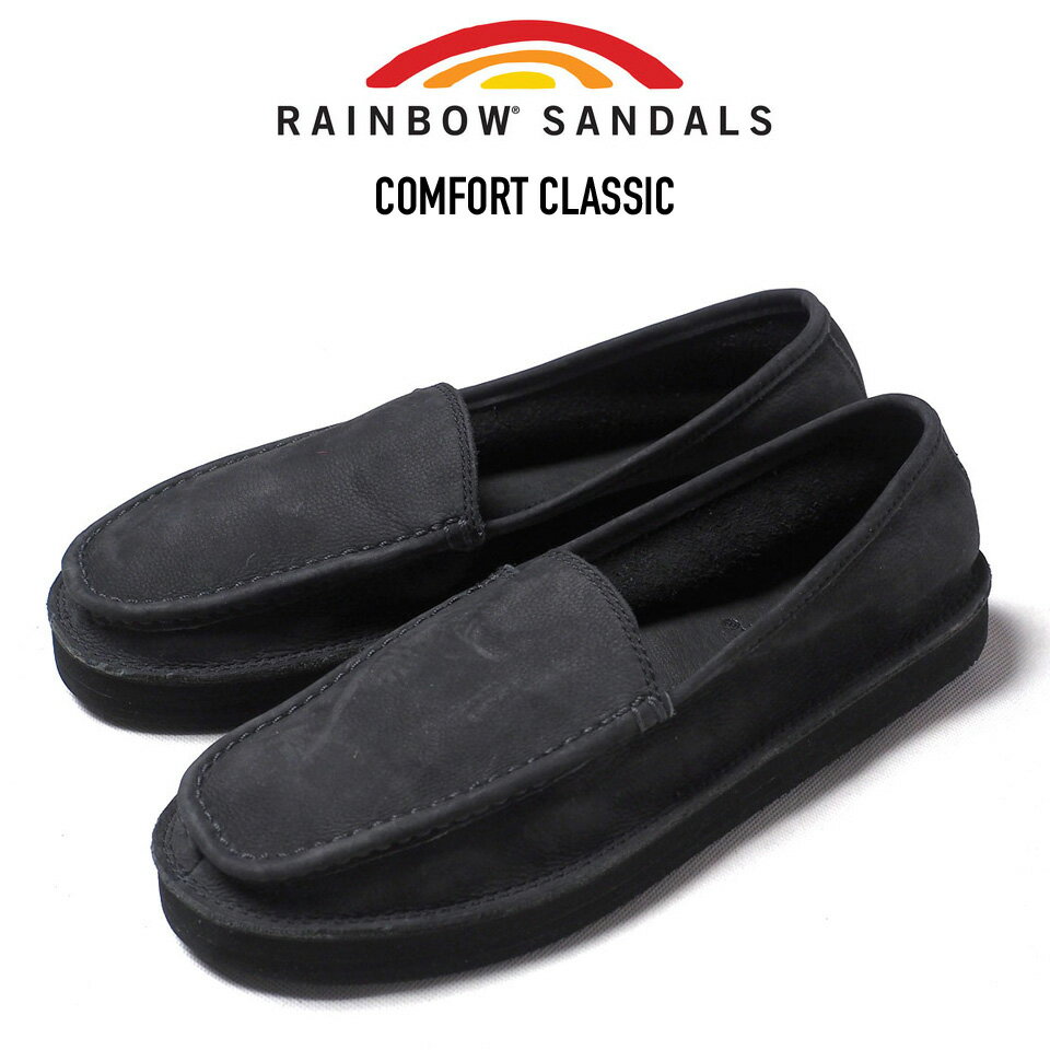 RAINBOW SANDALS (レインボーサンダル) COMFORT CLASSIC スリッポン ローファー プレミアヌバックレザー BLACK