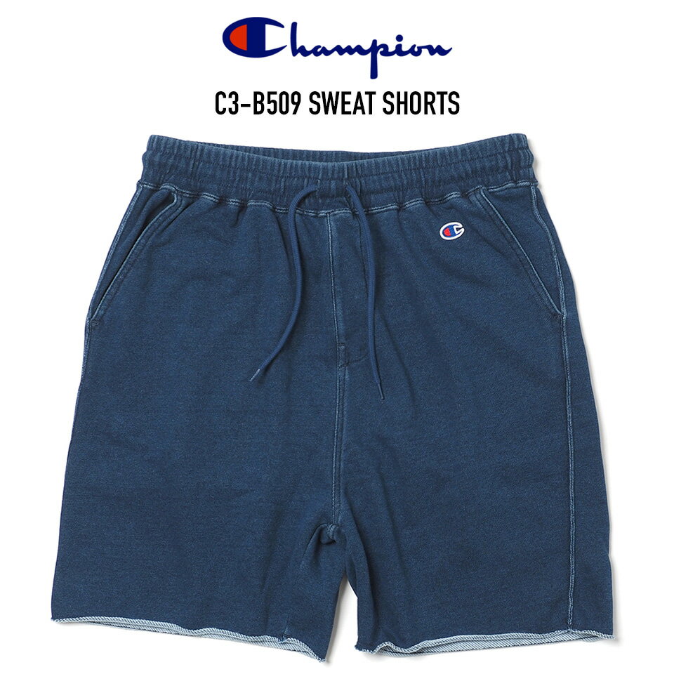 乐天商城 - CHAMPION (チャンピオン) MEN’S CASUAL C3-B509 SWEAT SHORTS スウェットショーツ USAコットン 裏毛 インディゴ染め WASH BLUE