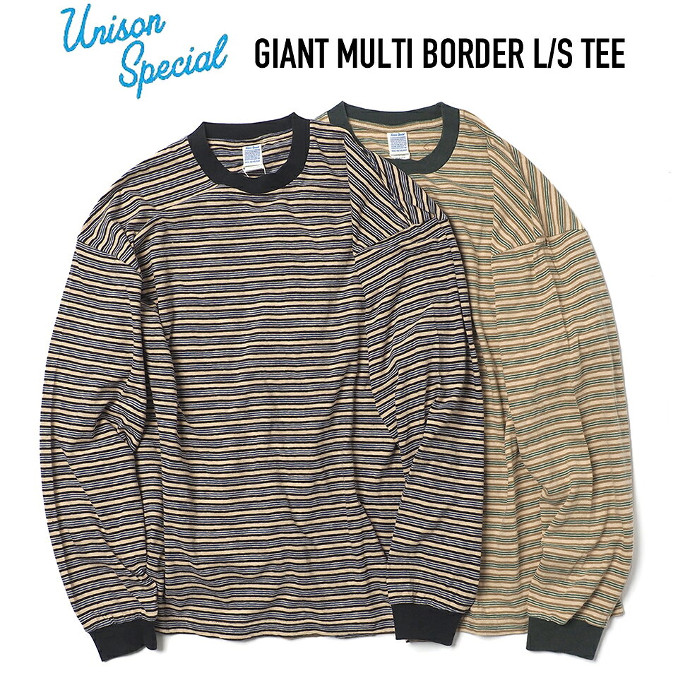 乐天商城 - Unison Special (ユニゾンスペシャル) US012-018 GIANT MULTI BORDER L/S TEE マルチボーダー Tシャツ 長袖 ゆったり 日本製