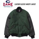 GAME SPORTSWEAR (ゲームスポーツウェア) LEATHER SLEEVE VARSITY JACKET レザースリーブバーシティージャケット スタジャン MADE IN USA アメリカ製 GREEN/BLACK