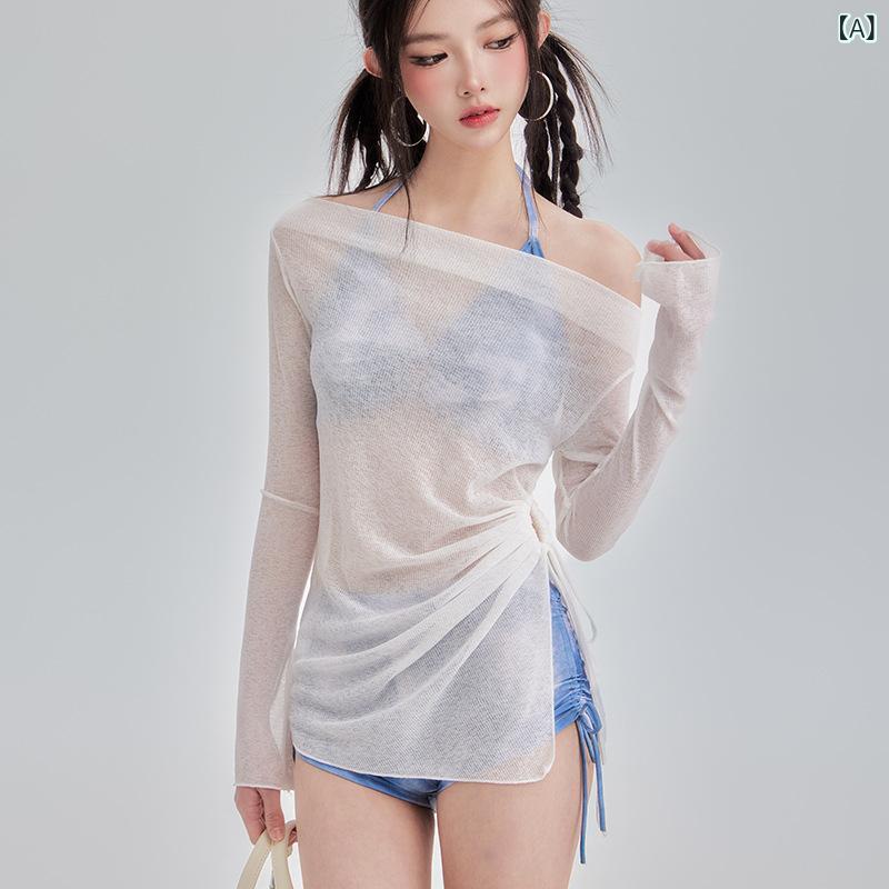 水着 レディース 体型カバー 水着 女性 スプリット ブラウス 捺 染 デニム 三点 セット お腹を 隠して 痩せています。