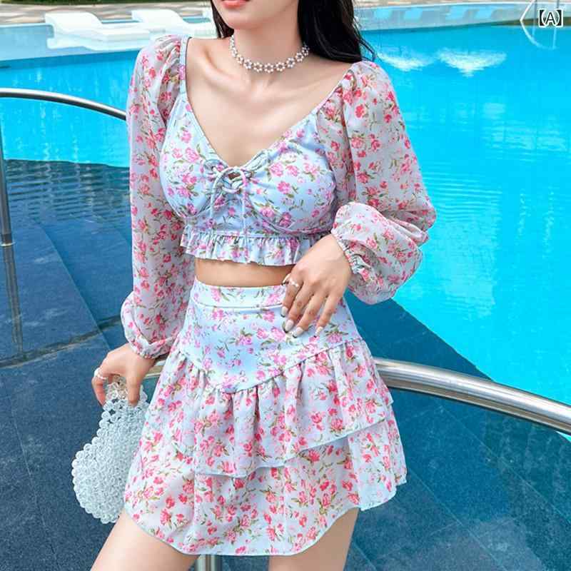 水着 レディース 体型カバー 2024 水着 女性 夏 分 体 ビキニ 長袖 2点 セット 保守的で 痩せている 少女 学生 温泉 水着