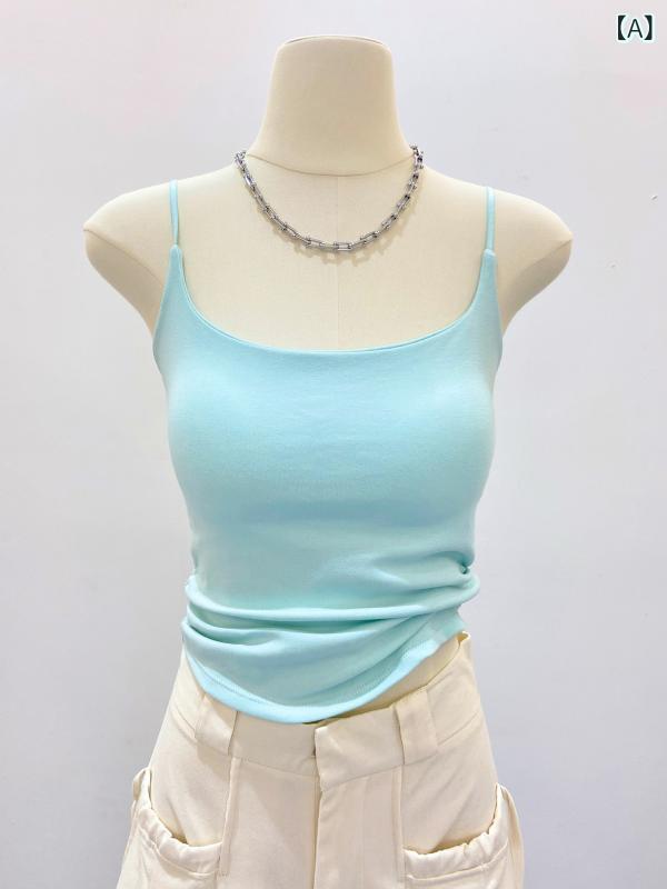 フリル シャーリング トップス レディース 春夏 かわいい ミルク イエローの 美 白 キャミソール レディース 夏の アウターウェア 胸 パッド 付き 背中 美 背中 スリム ボトム プリーツ トップ