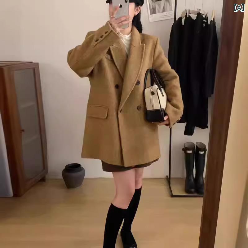 ショート丈 パーカー 羽織り用 アウター 春アウター ショート丈 パーカー 羽織り用 アウター 春アウター 2024 秋冬型の 両面の カシミヤの コートの 女...