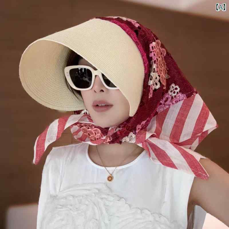 スカーフ付き帽子 レディース おしゃれ 帽子 日よけ対策 帽子 スカーフ付き帽子 レディース おしゃれ 帽子 日よけ対策 帽子 島国へ ‼ ️ 水溶性 シルク 刺繍 リネン ターバン ハット つば 広の ショール ハット リゾート 風 ハット